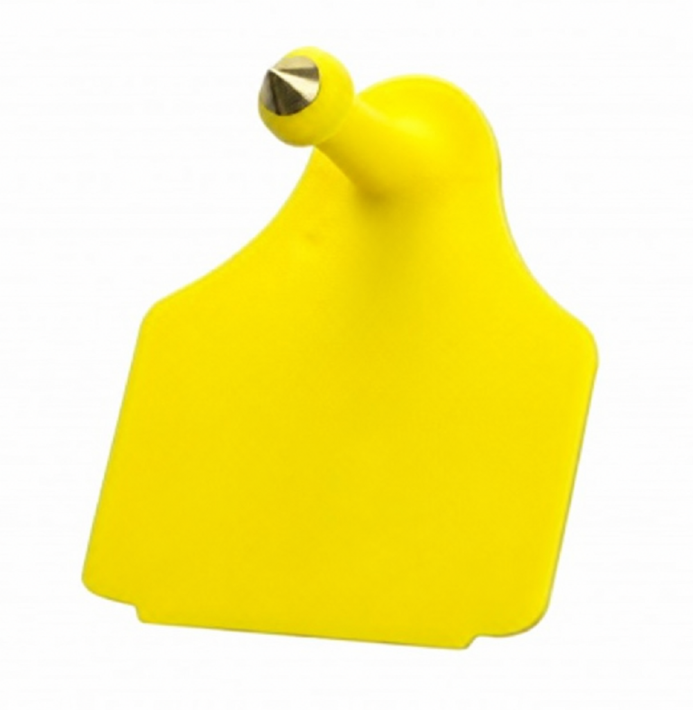 Boucle d'identification bovine mâle jaune, tige à pointe métallique