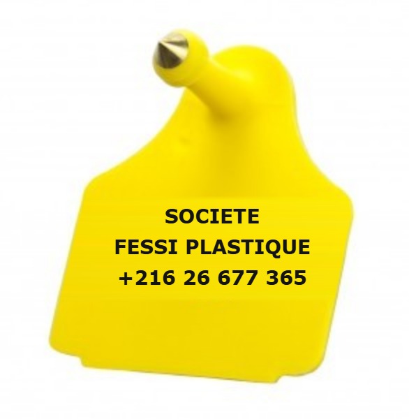 Boucle d'identification bovine marquée Société Fessi Plastique, +216 26 677 365