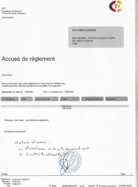 Accusé de règlement des essais — CTC