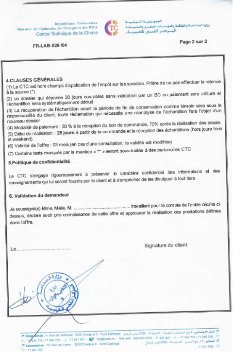 Conditions d'essai CTC