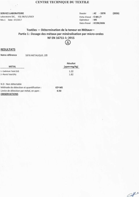 Métaux — partie métallique